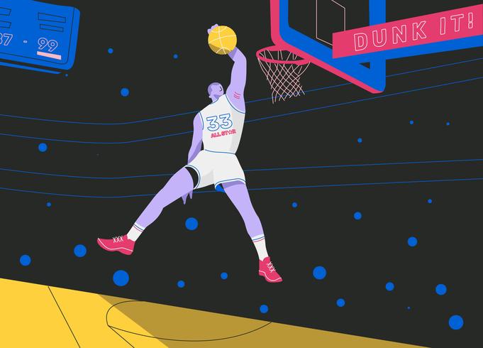 Slam dunk basketbal speler All Star Vector vlakke afbeelding