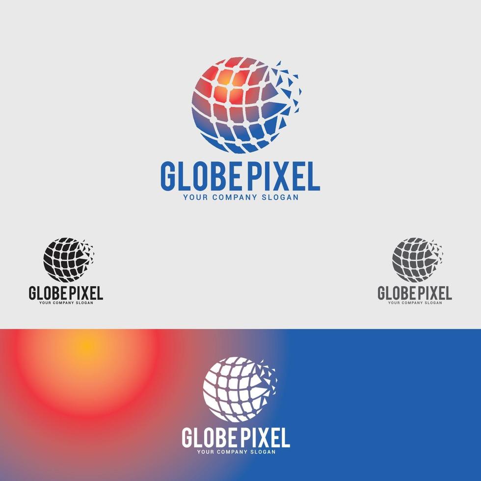 wereldbol pixel logo ontwerpsjabloon vector