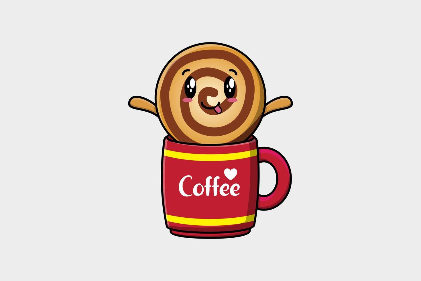 koekjes schattig karakter illustratie in koffie kop vector