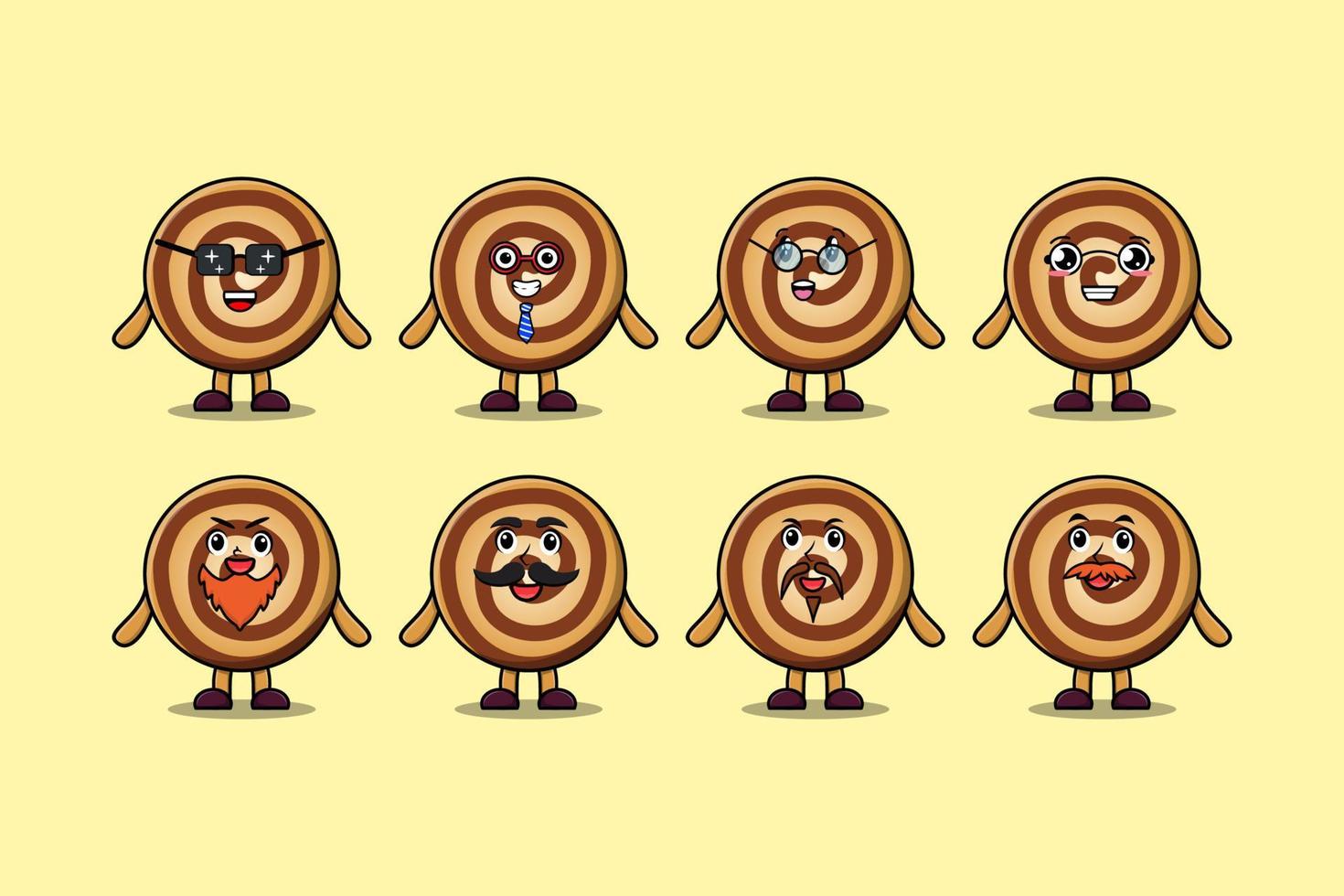 reeks kawaii koekjes tekenfilm karakter uitdrukkingen vector