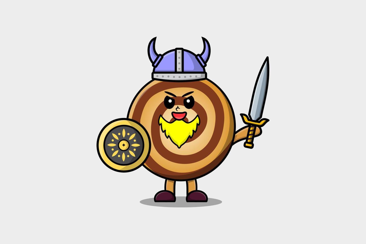 schattig tekenfilm koekjes viking piraat Holding zwaard vector