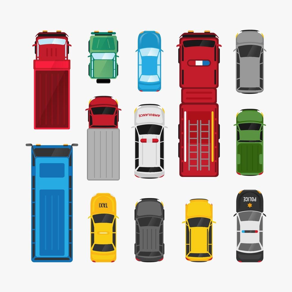 auto's transport set bovenaanzicht platte voertuig vectorillustratie vector