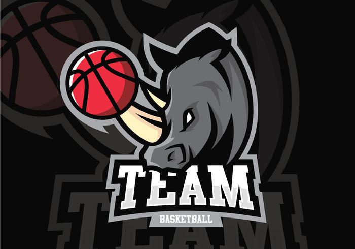 Neushoorn basketbal mascotte vector