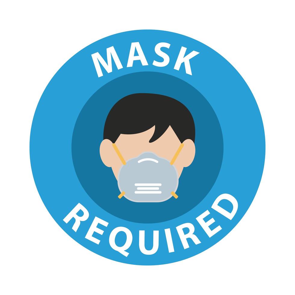 masker vereist cirkelvormig label met man die masker gebruikt vector