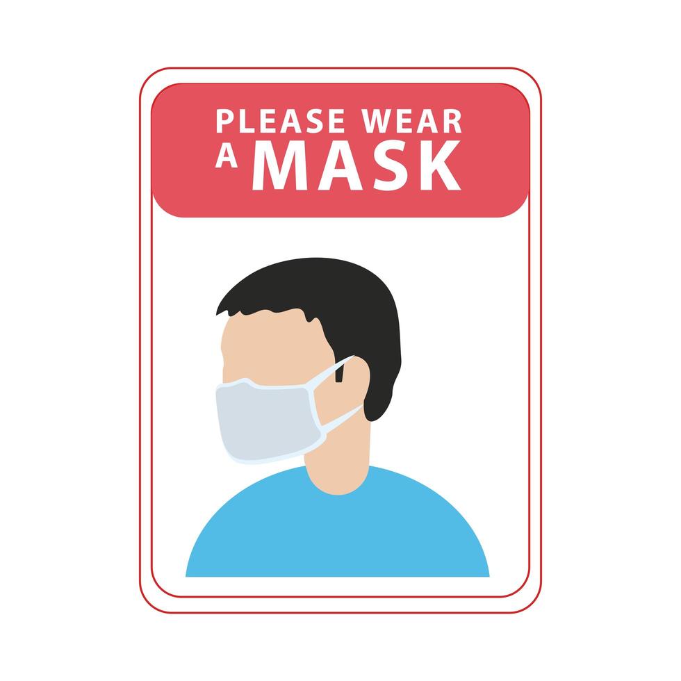 draag alstublieft een maskerlabel met een man die een masker draagt vector