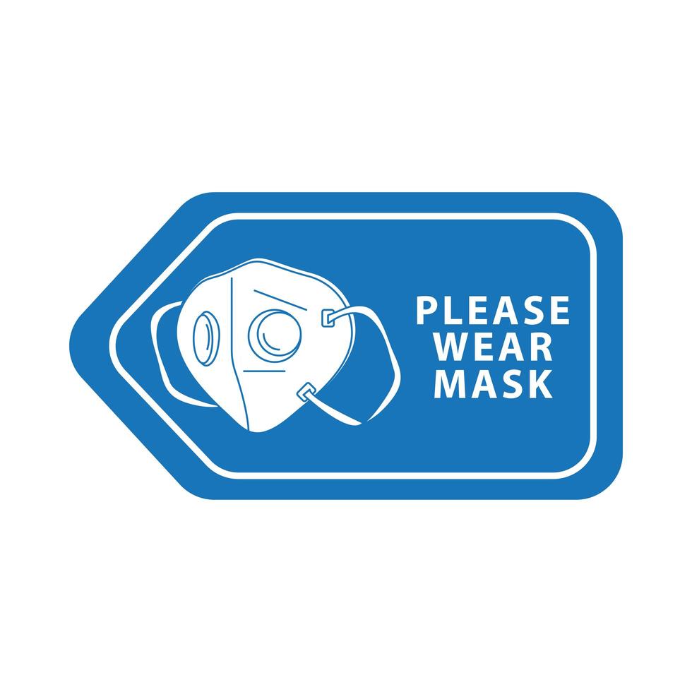 draag masker blauw label vector