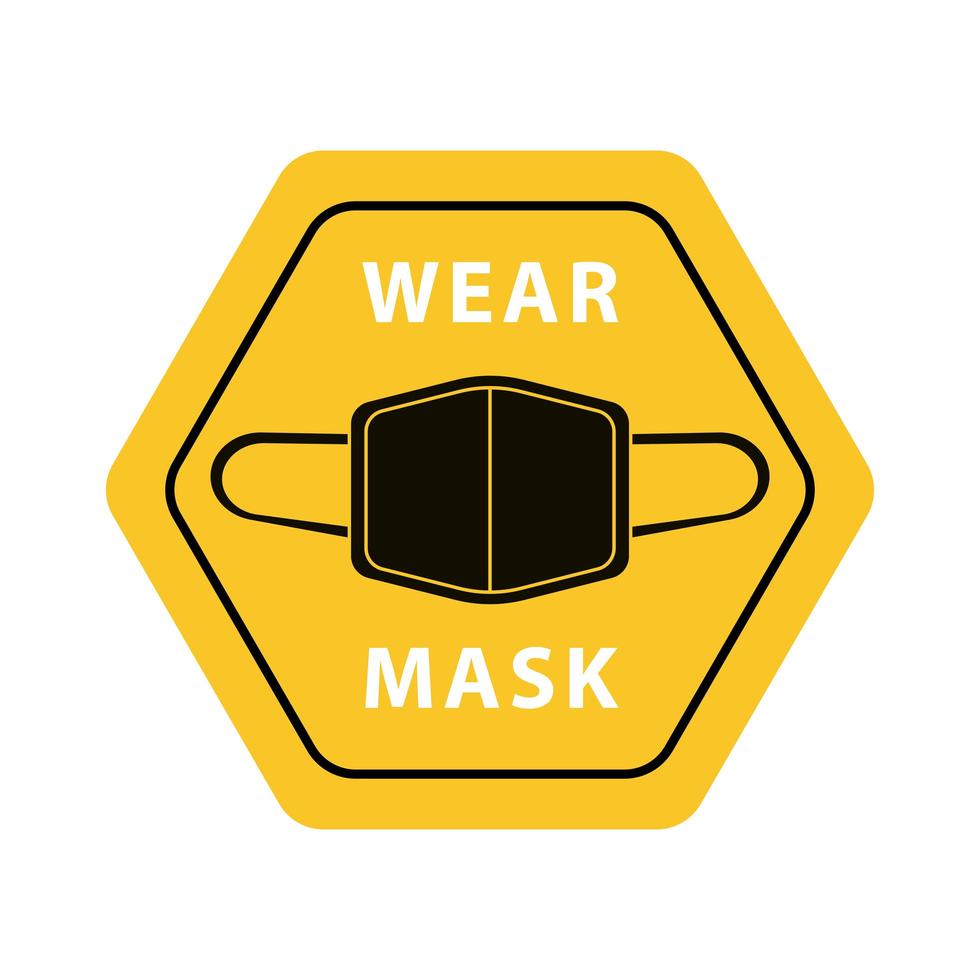 draag masker label geel geïsoleerd pictogram vector