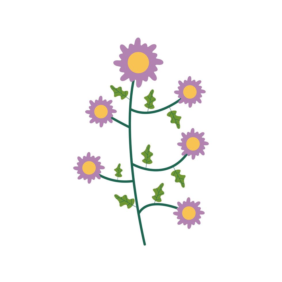 paarse bloemen tuin plat element vector