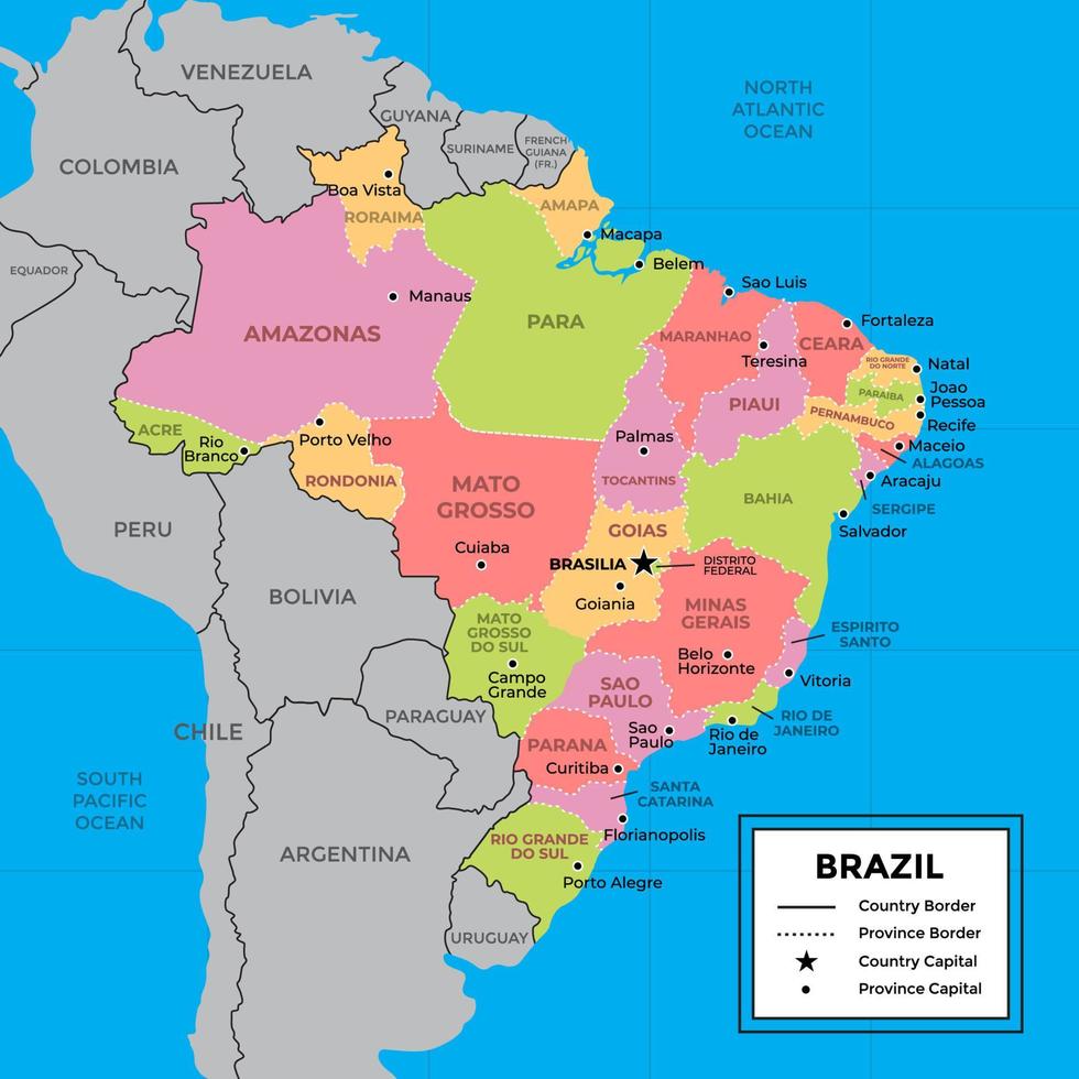 gedetailleerd Brazilië kaart met provincie vector