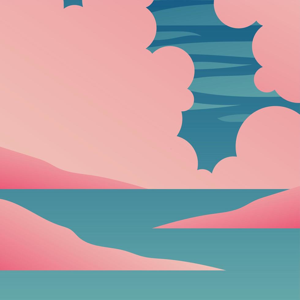 roze wolken boven de zee-achtergrond vector