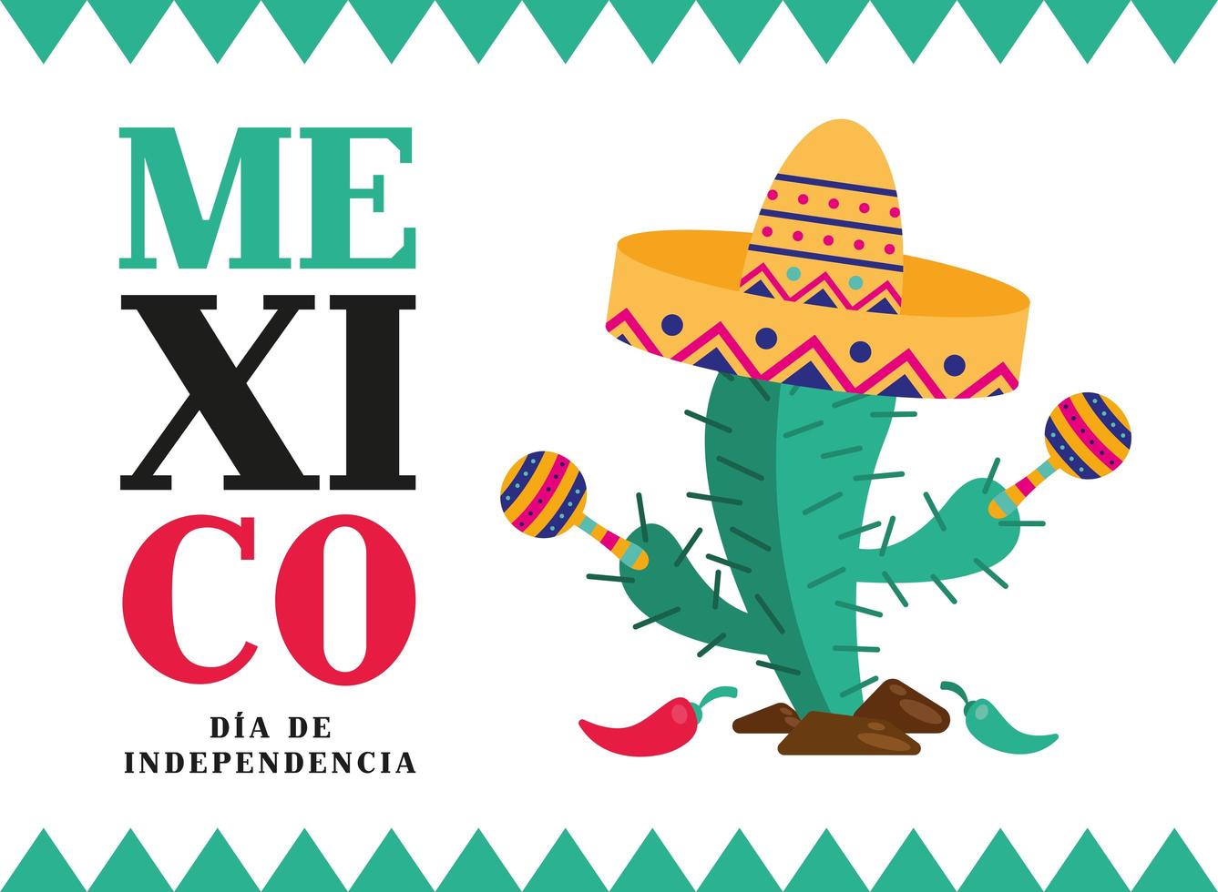 onafhankelijkheidsdag van mexico-viering met cactus vector