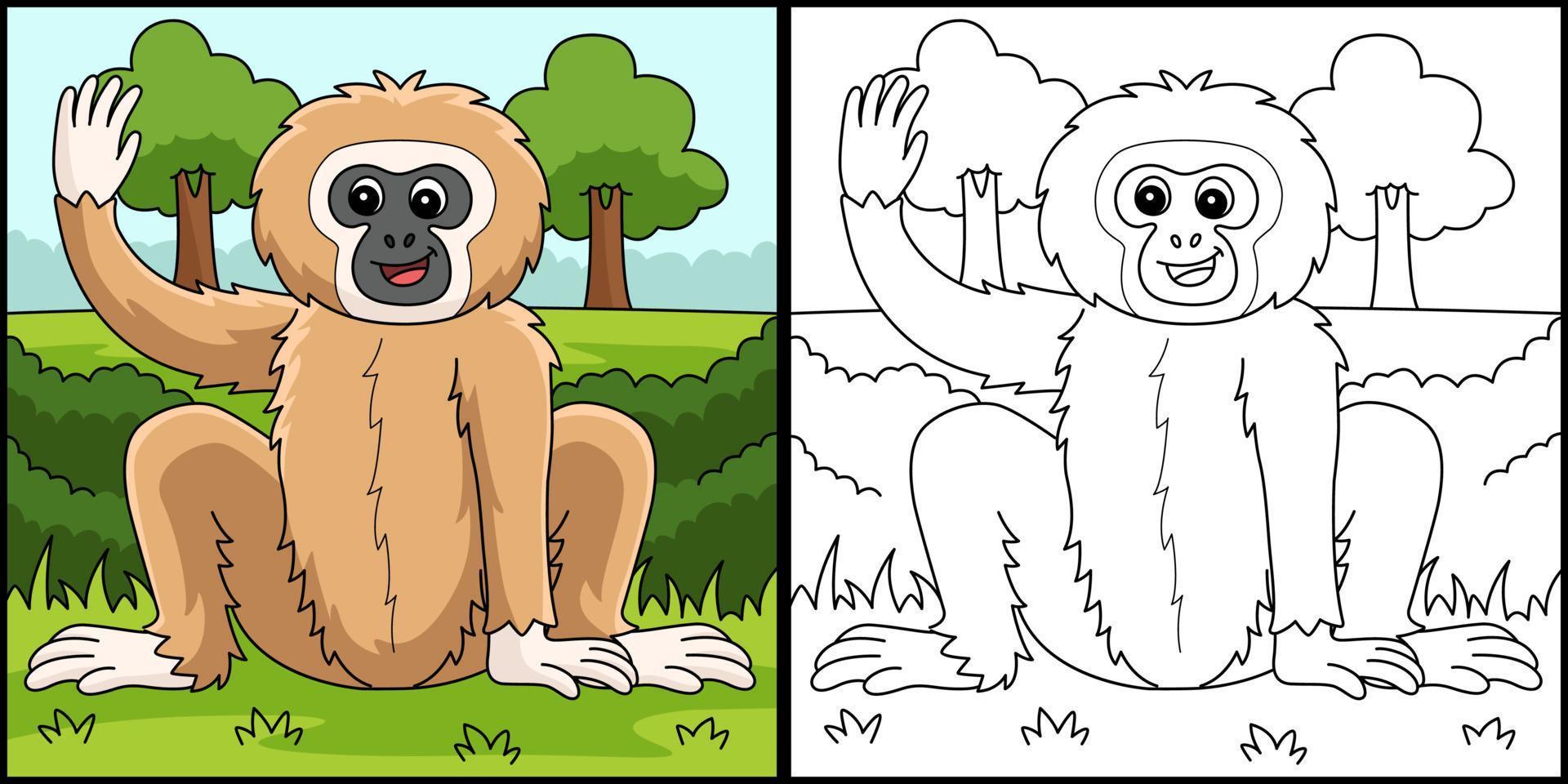 gibbon dier kleur bladzijde gekleurde illustratie vector