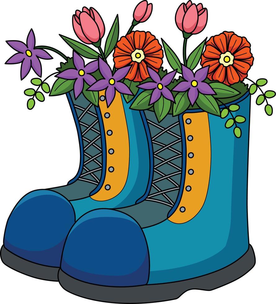 voorjaar laarzen met bloemen tekenfilm gekleurde clip art vector