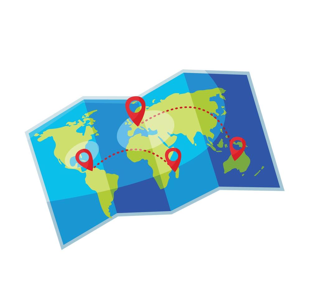 gevouwen papier kaart van wereld met kleur punt markeerstift vector illustratie