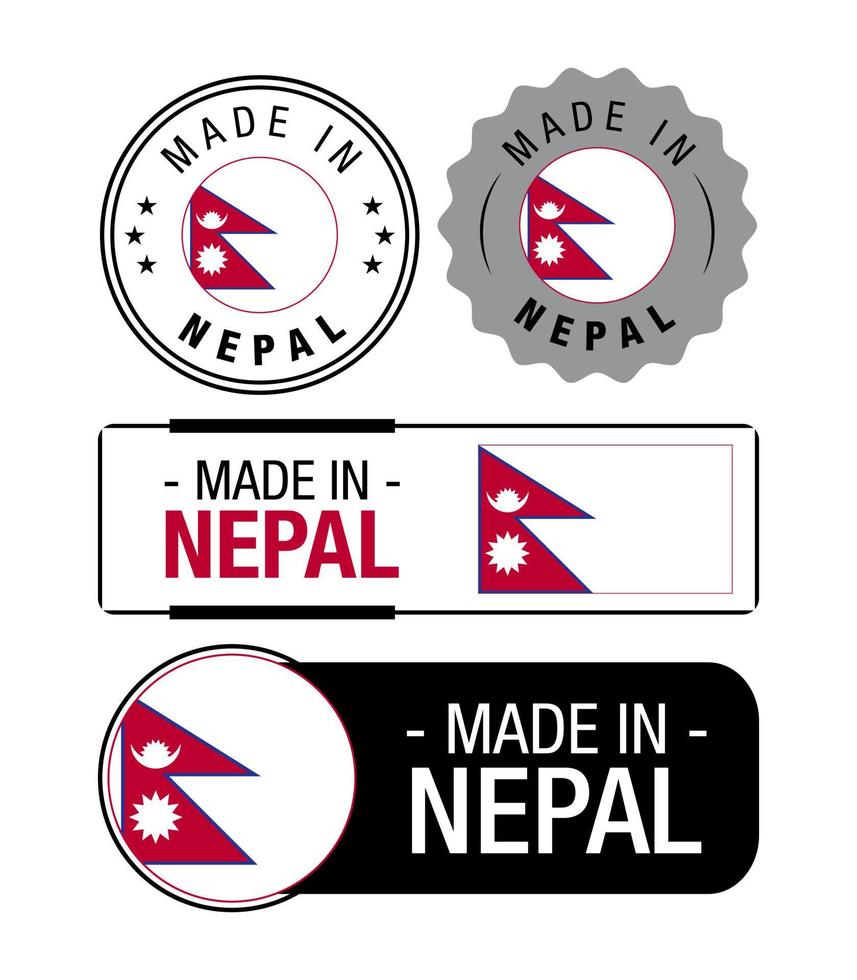 reeks van gemaakt in Nepal etiketten, logo, Nepal vlag, Nepal Product embleem vector