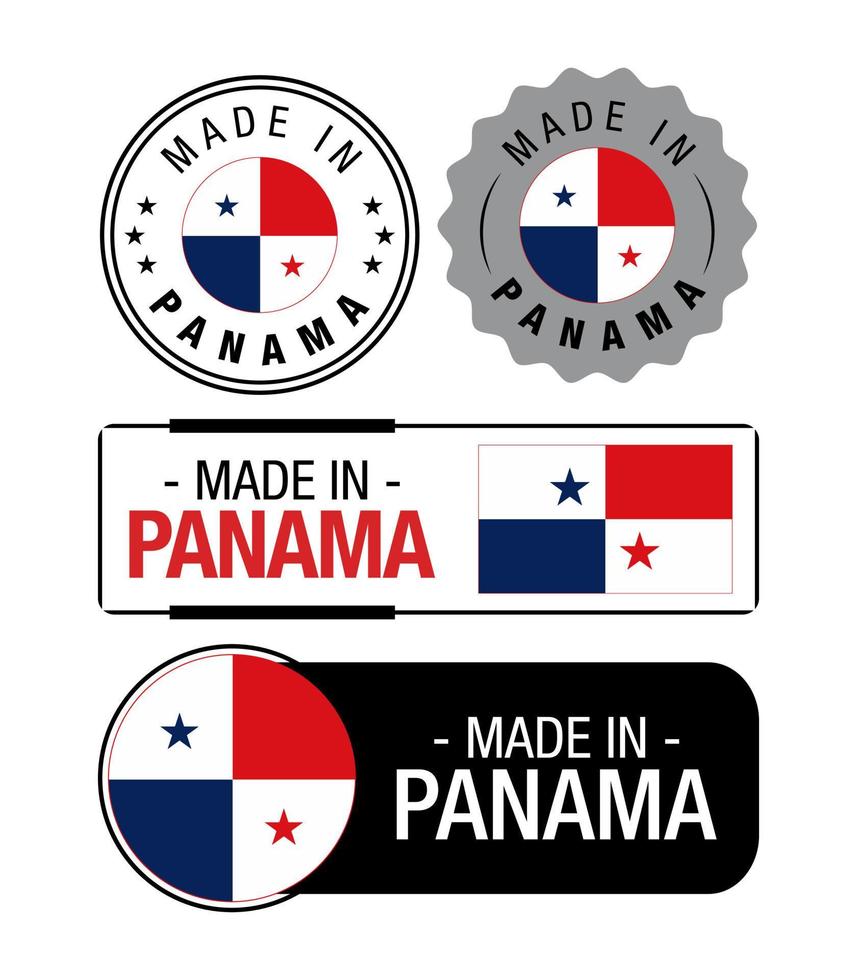 reeks van gemaakt in Panama etiketten, logo, Panama vlag, Panama Product embleem vector