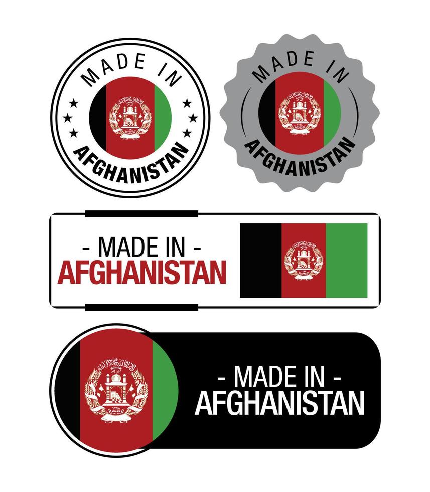 reeks van gemaakt in afghanistan etiketten, logo, afghanistan vlag, afghanistan Product embleem vector