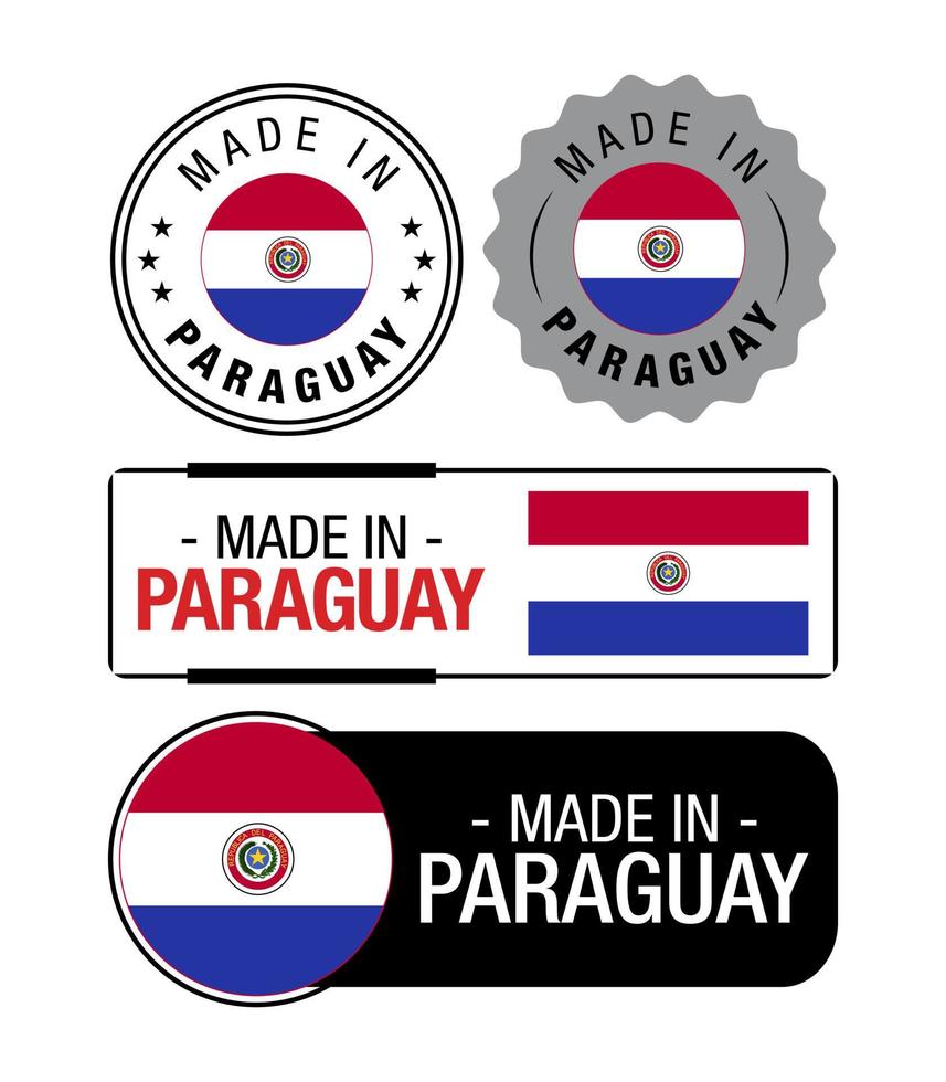 reeks van gemaakt in Paraguay etiketten, logo, Paraguay vlag, Paraguay Product embleem vector