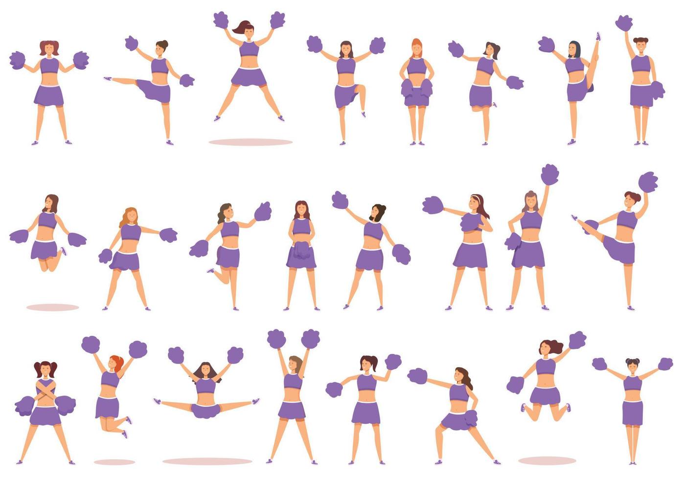cheerleading pictogrammen reeks tekenfilm vector. school- meisje vector