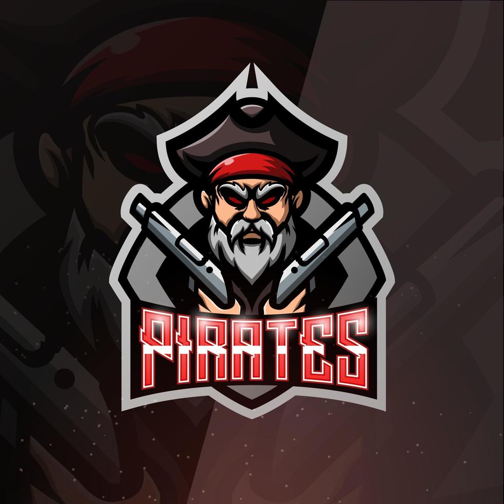 piraat met geweren mascotte esport logo ontwerp vector