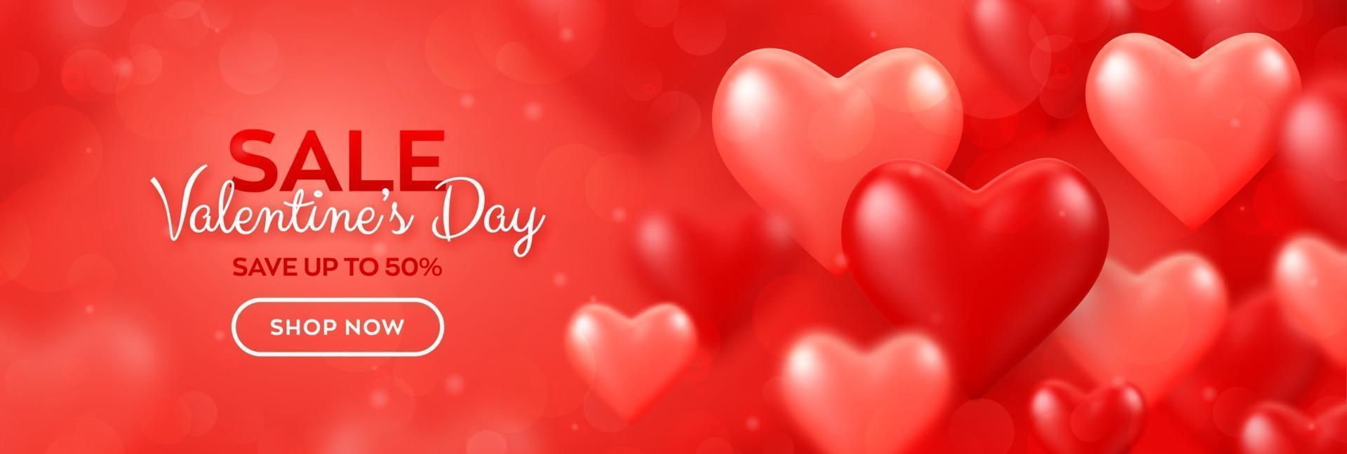 fijne Valentijnsdag. Valentijnsdag verkoop banner met rode en roze ballonnen 3d harten achtergrond. behang, flyer, uitnodiging, poster, brochure, wenskaart. vector