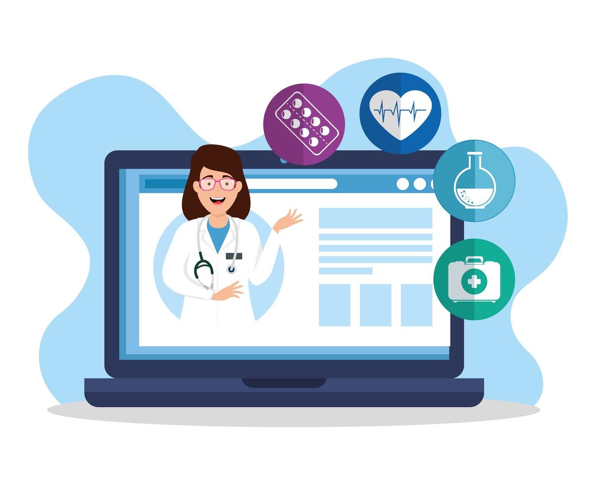 geneeskunde online technologie met laptop en pictogrammen vector