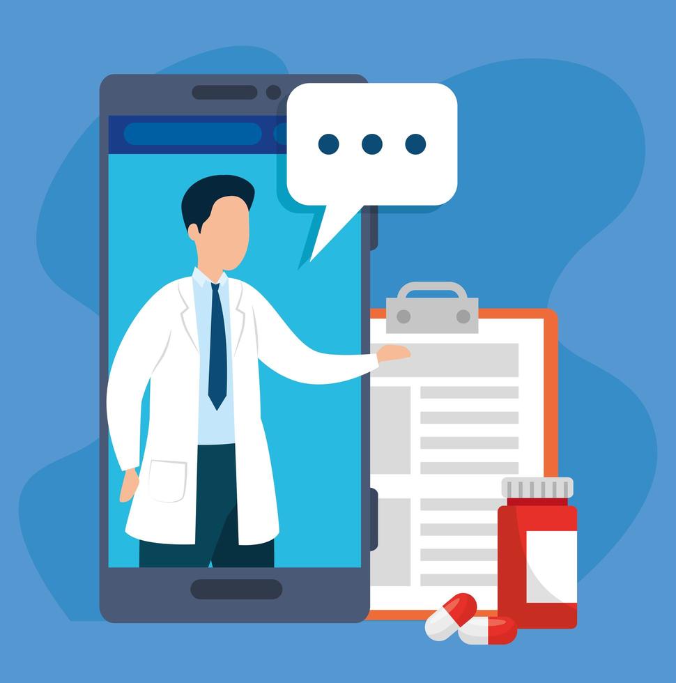 geneeskunde online technologie met smartphone en medicijnen vector