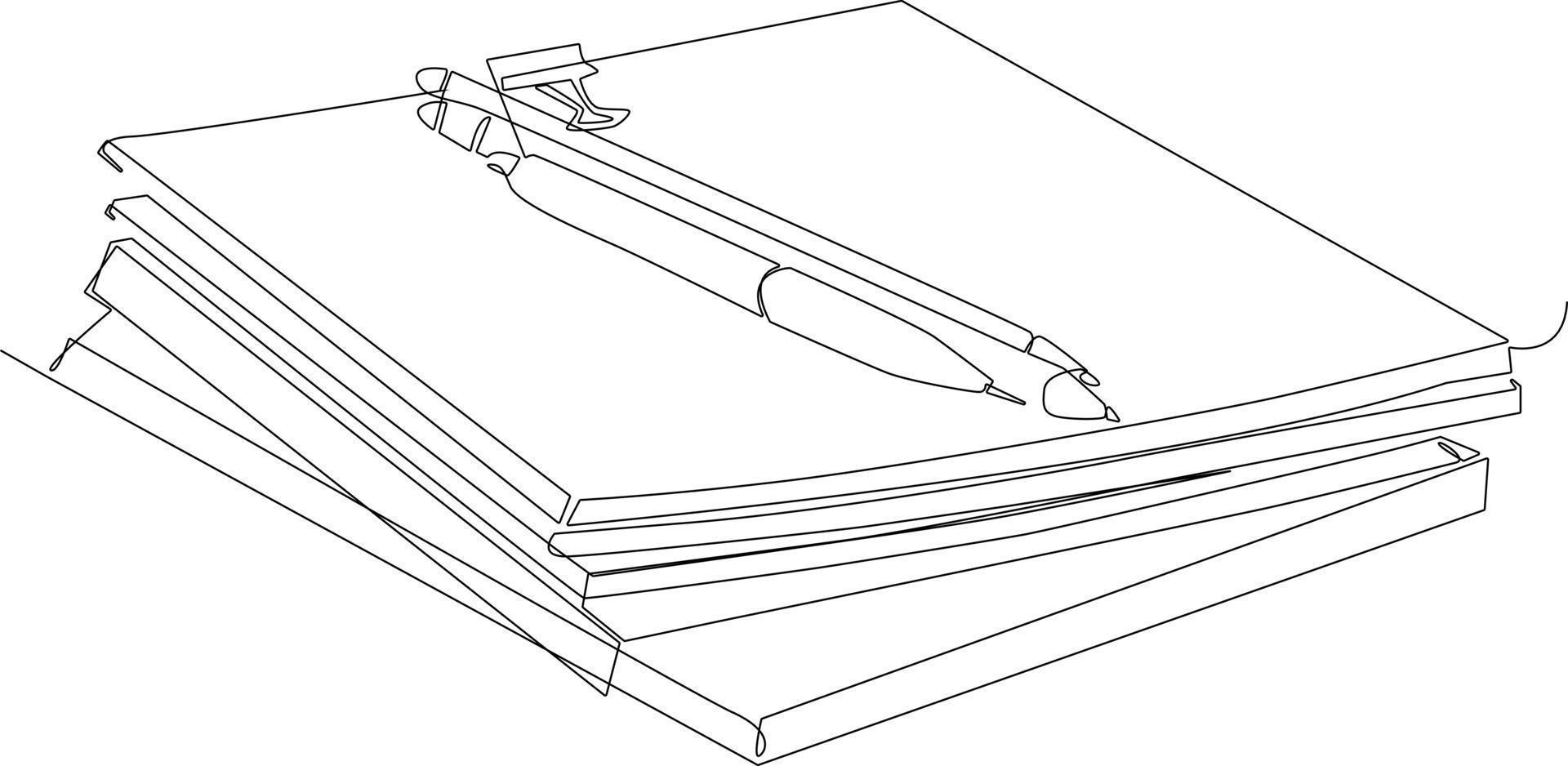 doorlopend een lijn tekening boek en pen. school- en kantoor benodigdheden concept. single lijn trek ontwerp vector grafisch illustratie.