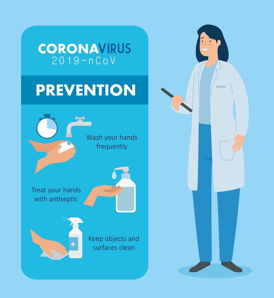 vrouwelijke arts ter preventie van coronavirus vector