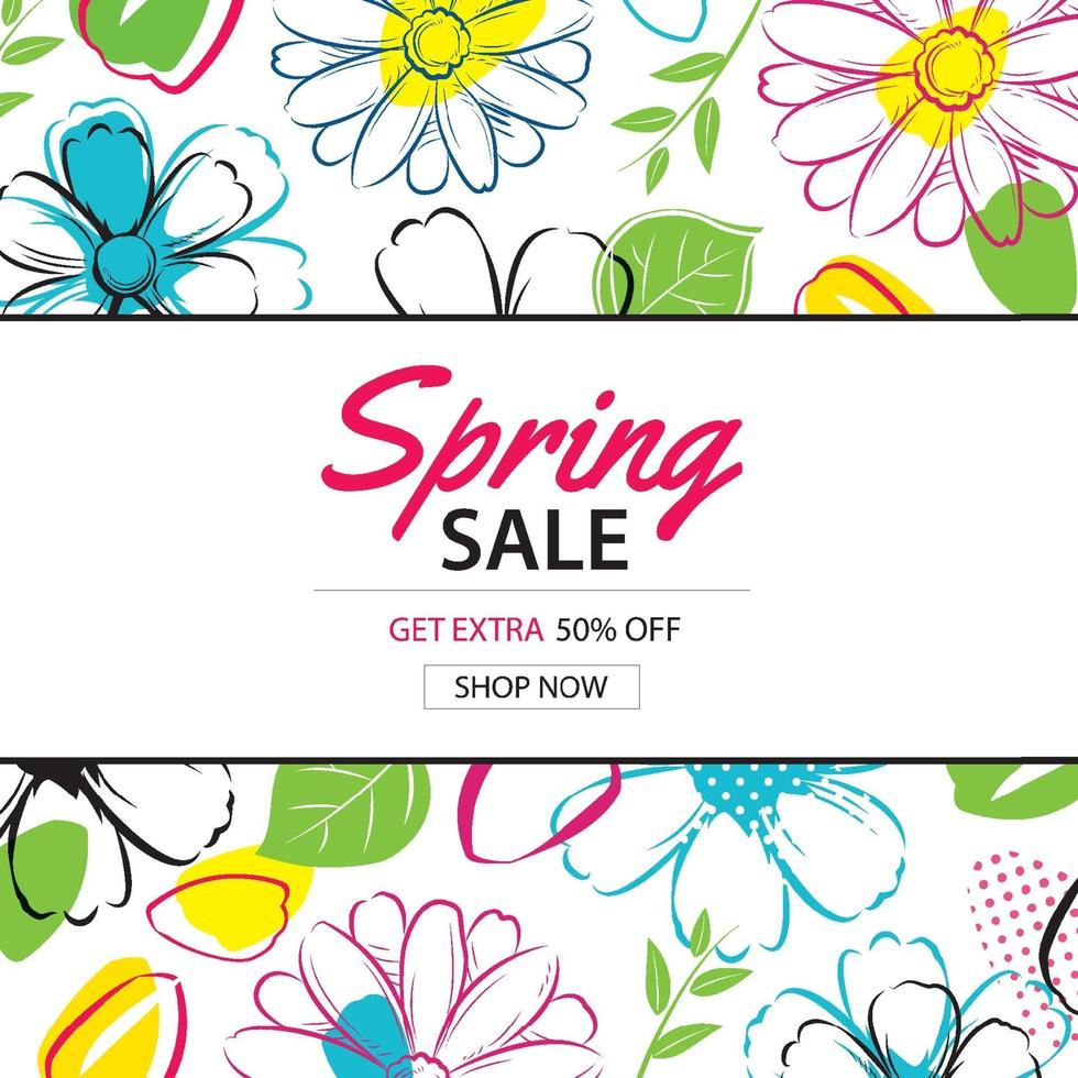 lente verkoop poster sjabloon met kleurrijke bloem achtergrond. kan worden gebruikt voor voucher, behang, flyers, uitnodiging, brochure, couponkorting. vector