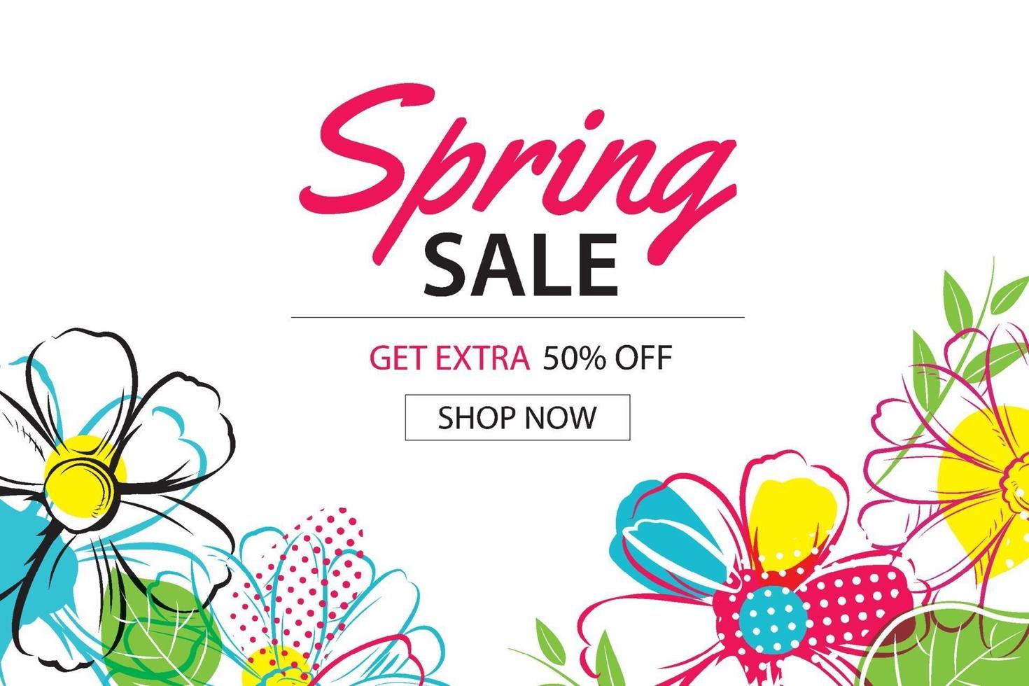 lente verkoop poster sjabloon met kleurrijke bloem achtergrond. kan worden gebruikt voor voucher, behang, flyers, uitnodiging, brochure, couponkorting. vector