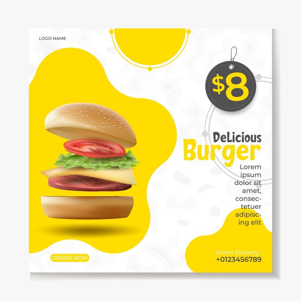 hamburger of fastfood sociale media postsjabloon vector