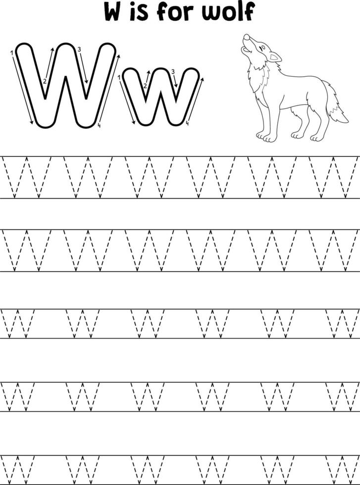 wolf dier traceren brief abc kleur bladzijde w vector