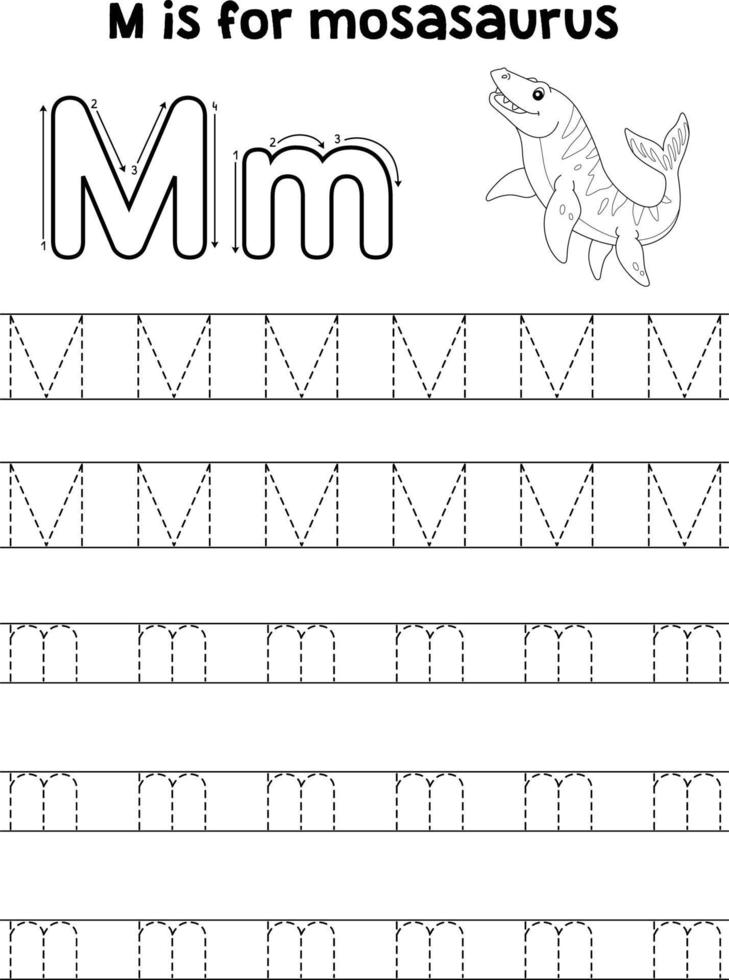 mosasaurus dinosaurus traceren brief abc kleur m vector