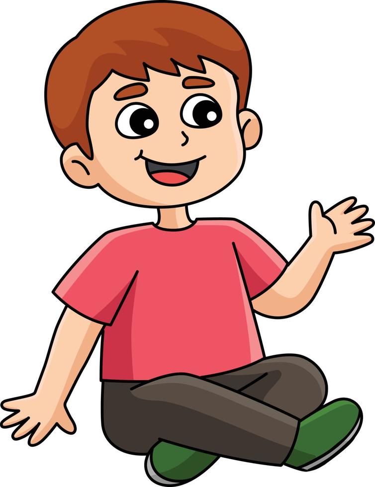 voorjaar jongen zittend tekenfilm gekleurde clip art vector