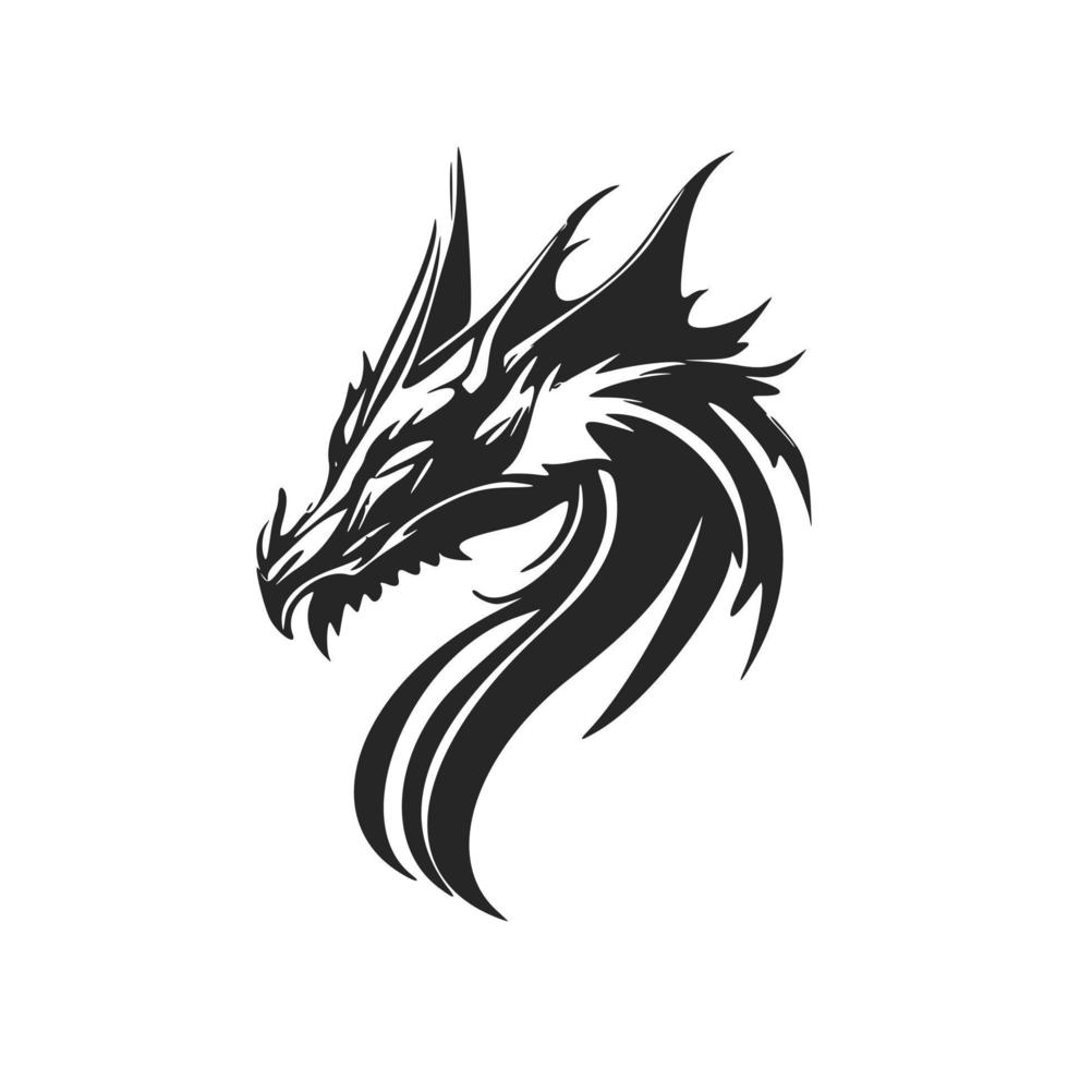 maken een stoutmoedig uitspraak met onze opvallend, zwart en wit, elegant draak hoofd logo. vector