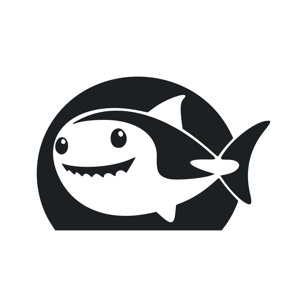 zwart en wit licht logo met een charmant vrolijk haai. vector