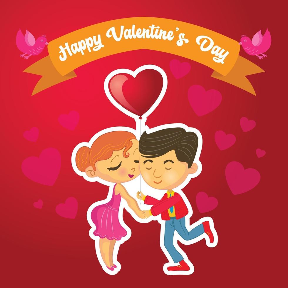 Valentijnsdag groeten met jongen en meisje hart ballon houden vector