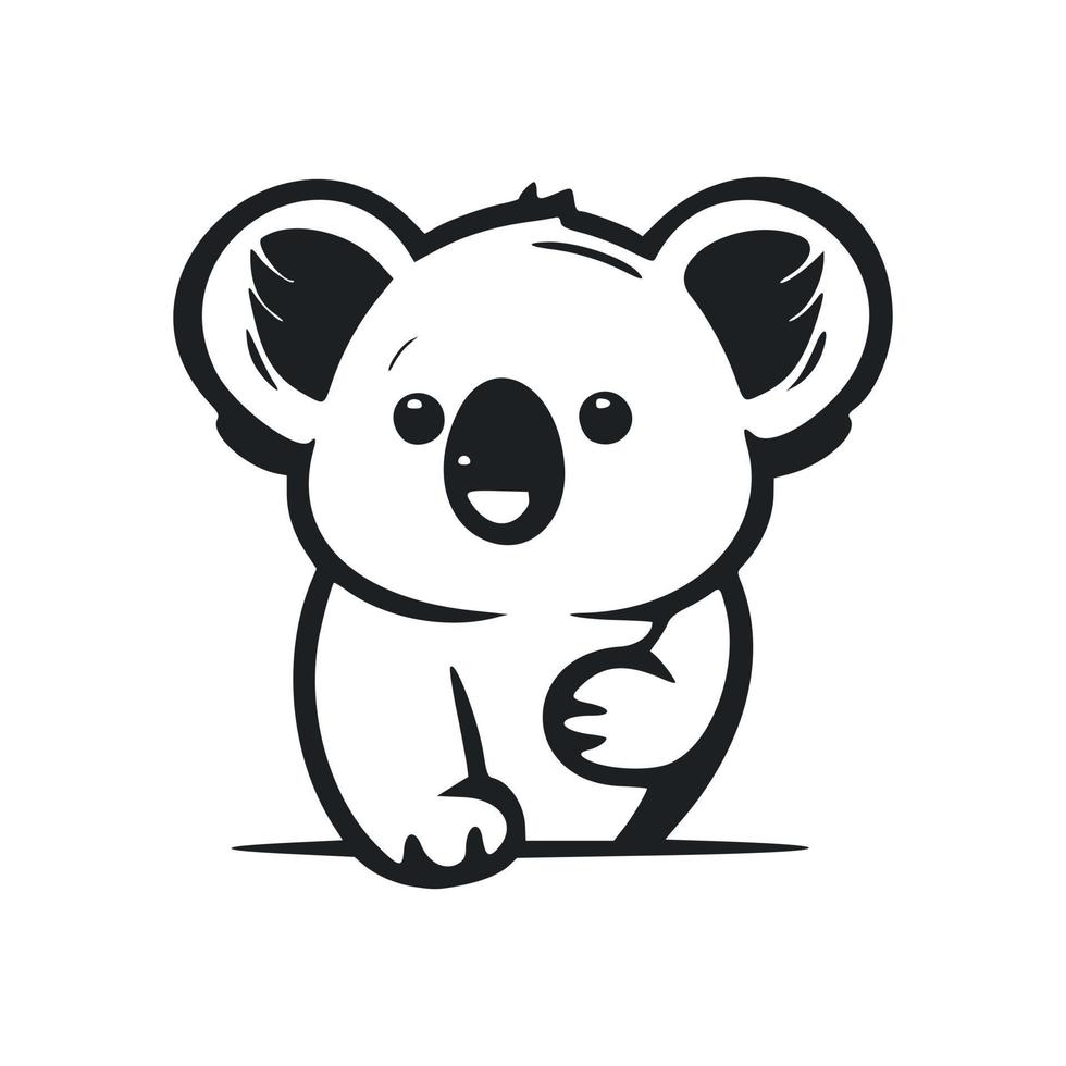 zwart en wit eenvoudig logo met aanbiddelijk en schattig koala. vector