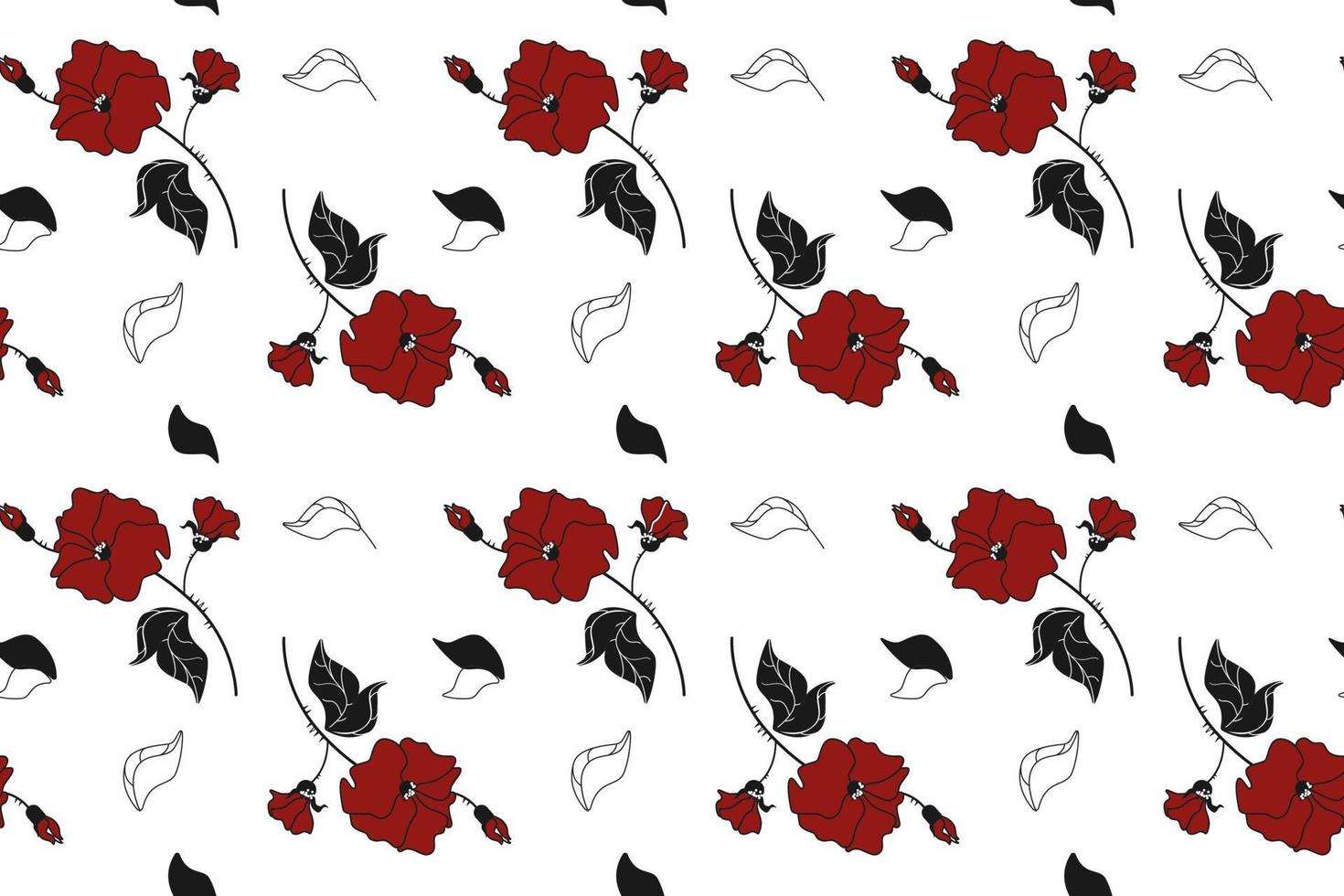 patroon wild hond roos passie rood kleur, zwart contour Aan wit achtergrond vector