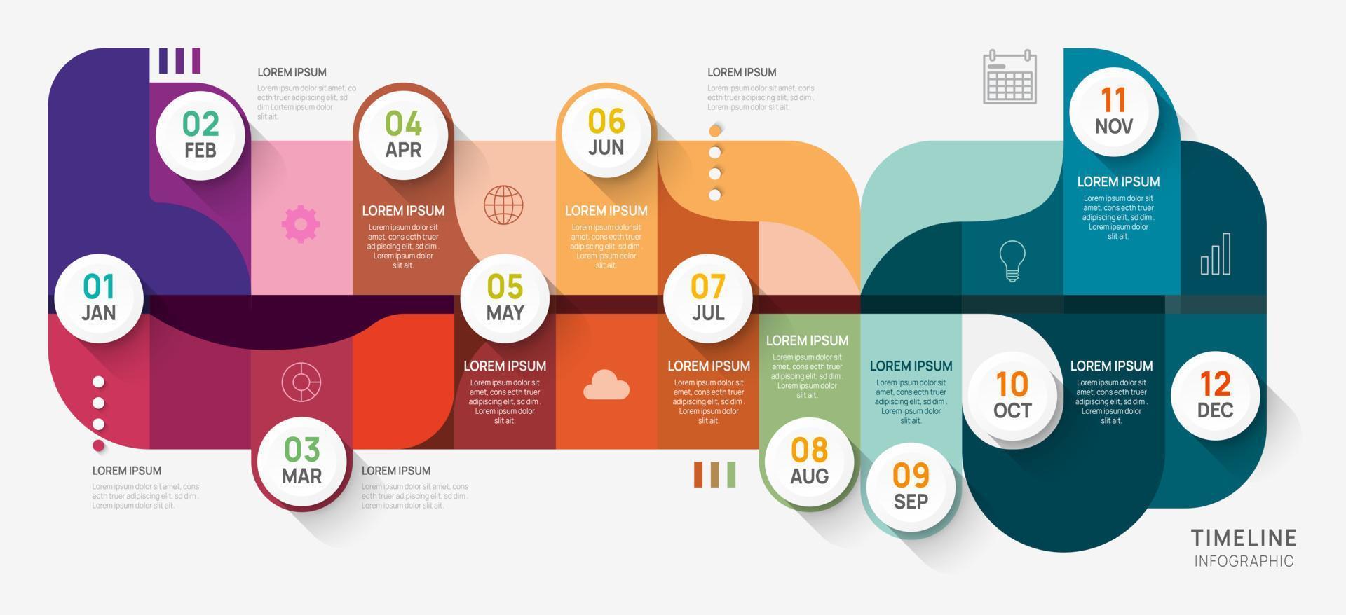 infographic tijdlijn afgeronde elementen diagram sjabloon voor bedrijf. 4 opeenvolgende stappen modern routekaart met cirkel onderwerpen, vlak vector infografieken, stromen grafieken.