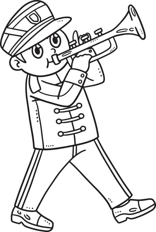 soldaat spelen trompet geïsoleerd kleur bladzijde vector