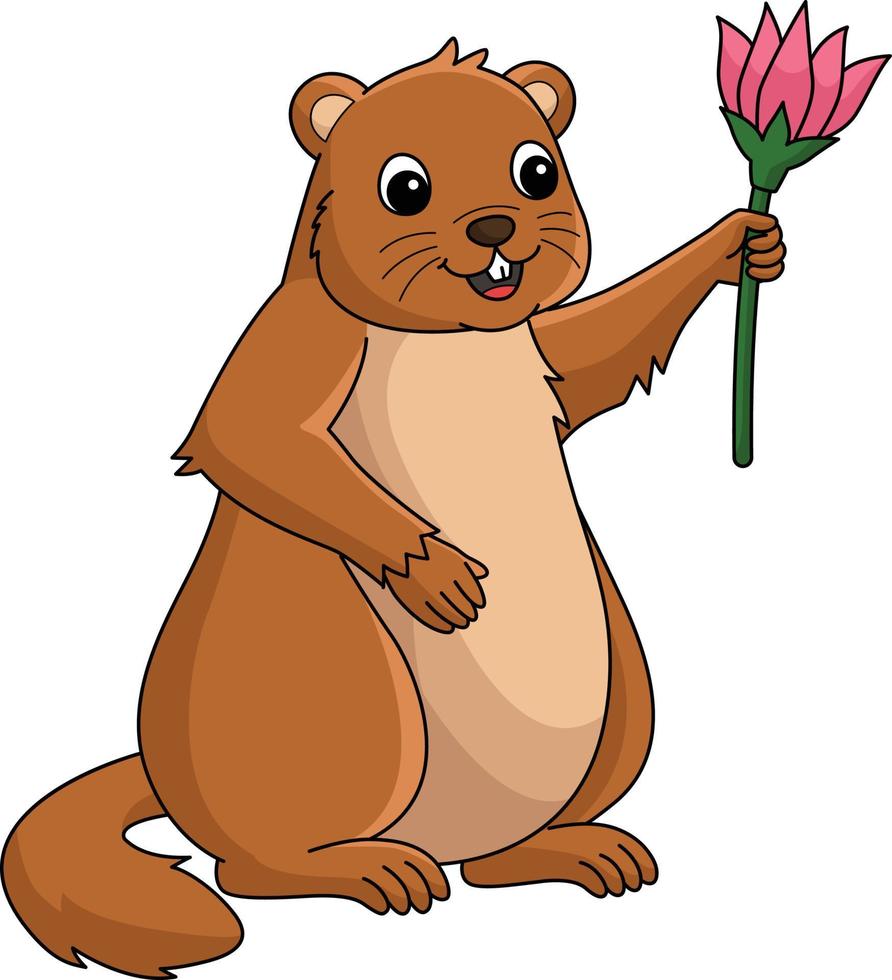 groundhog Holding bloem tekenfilm gekleurde clip art vector