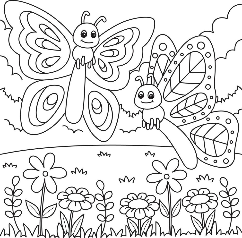 voorjaar twee vlinders kleur bladzijde voor kinderen vector