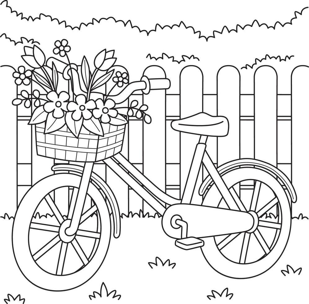 voorjaar fiets met bloemen kleur bladzijde voor kinderen vector