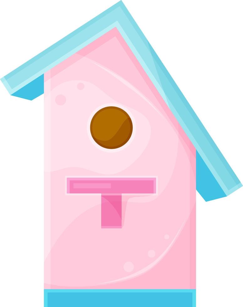 vector illustratie schattig roze houten vogelhuisje, klein houten huis, voorjaar illustratie