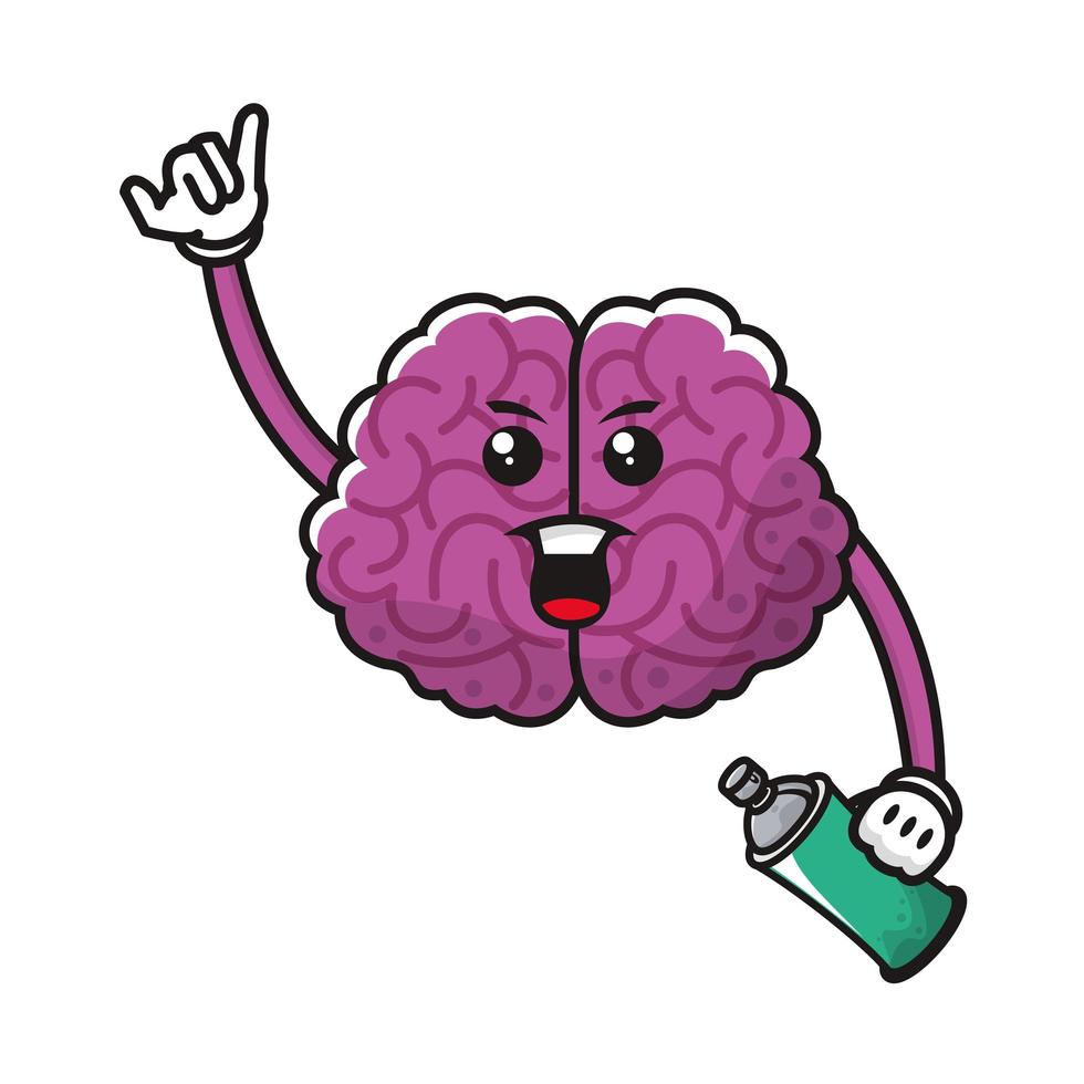 hersenen met spuitbus komisch karakter vector