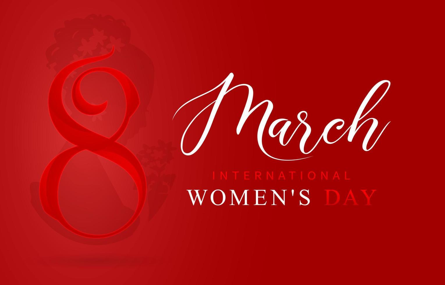 8 maart Internationale vrouwen dag of gelukkig vrouwen dag met rood aantal brief en geïsoleerd rood achtergronden. van toepassing voor poster, banier en iets vector