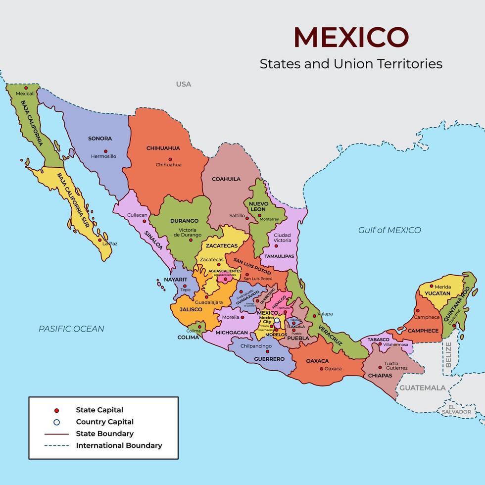 gedetailleerd kaart van Mexico vector
