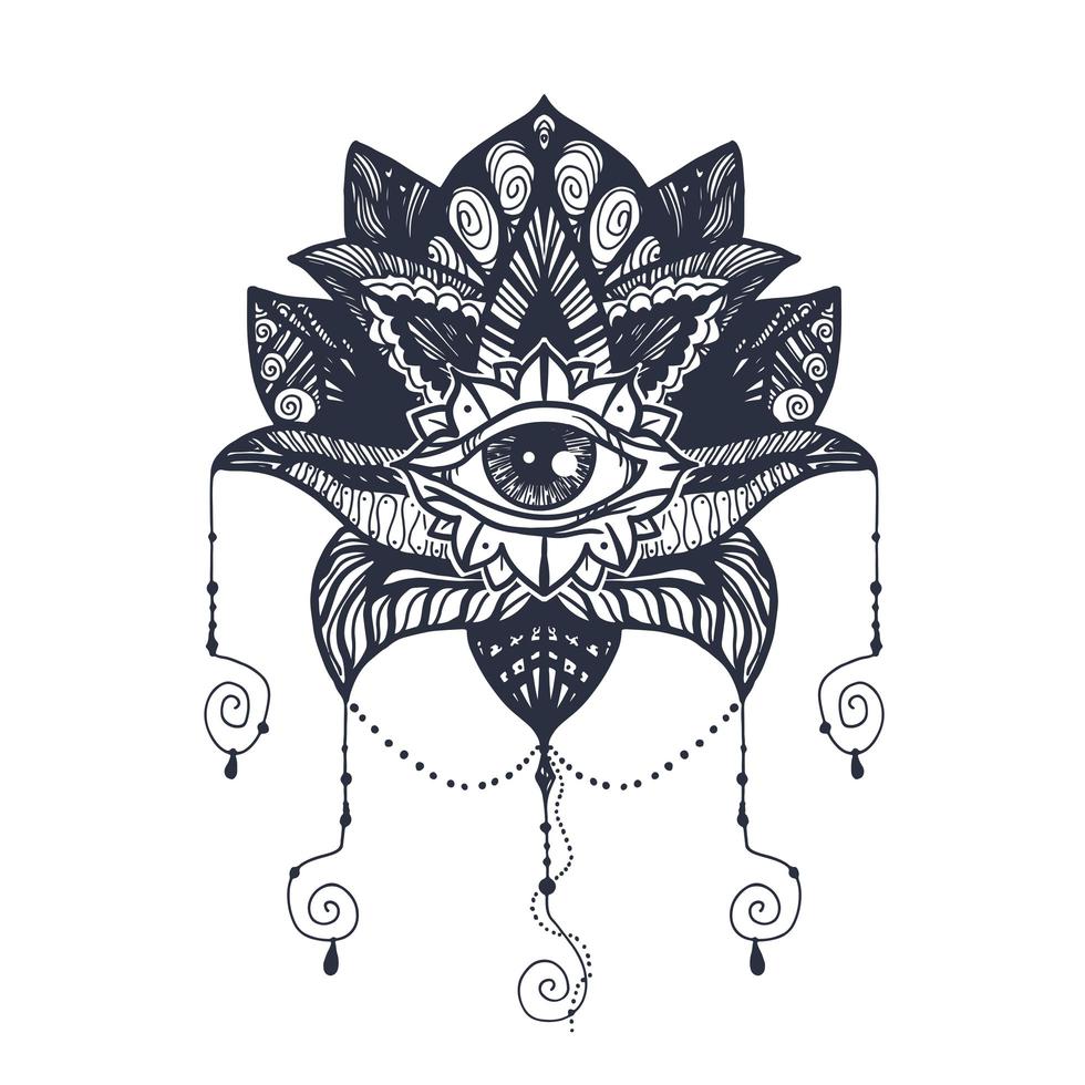 oog op lotus tattoo vector